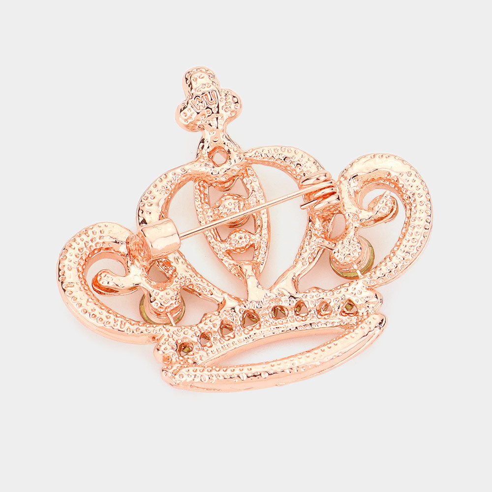 Stone Embellished Crown Pin Brooch