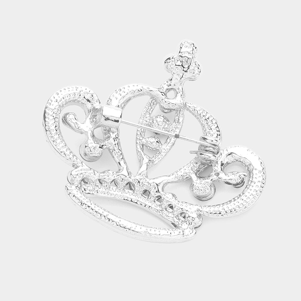 Stone Embellished Crown Pin Brooch