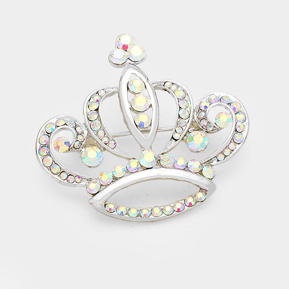 Stone Embellished Crown Pin Brooch