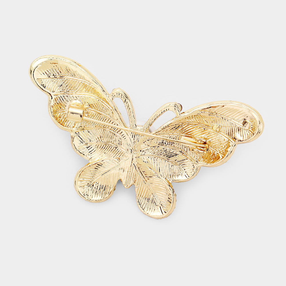 Pearl Rhinestone Pave Butterfly Pin Brooch