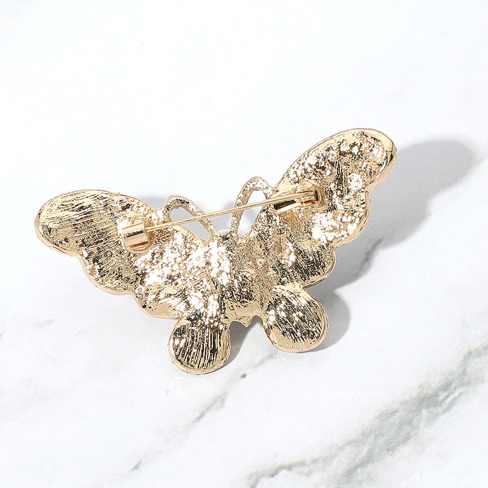 Pearl Rhinestone Pave Butterfly Pin Brooch