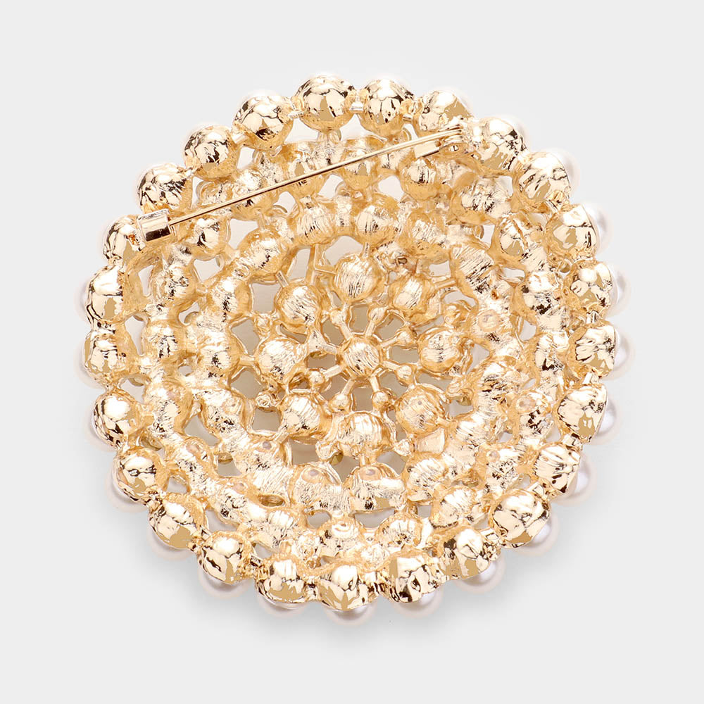 Pearl Cluster Round Pin Brooch