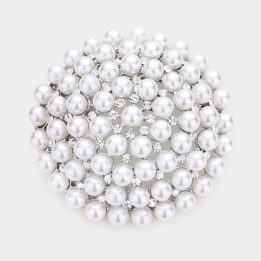 Pearl Cluster Round Pin Brooch