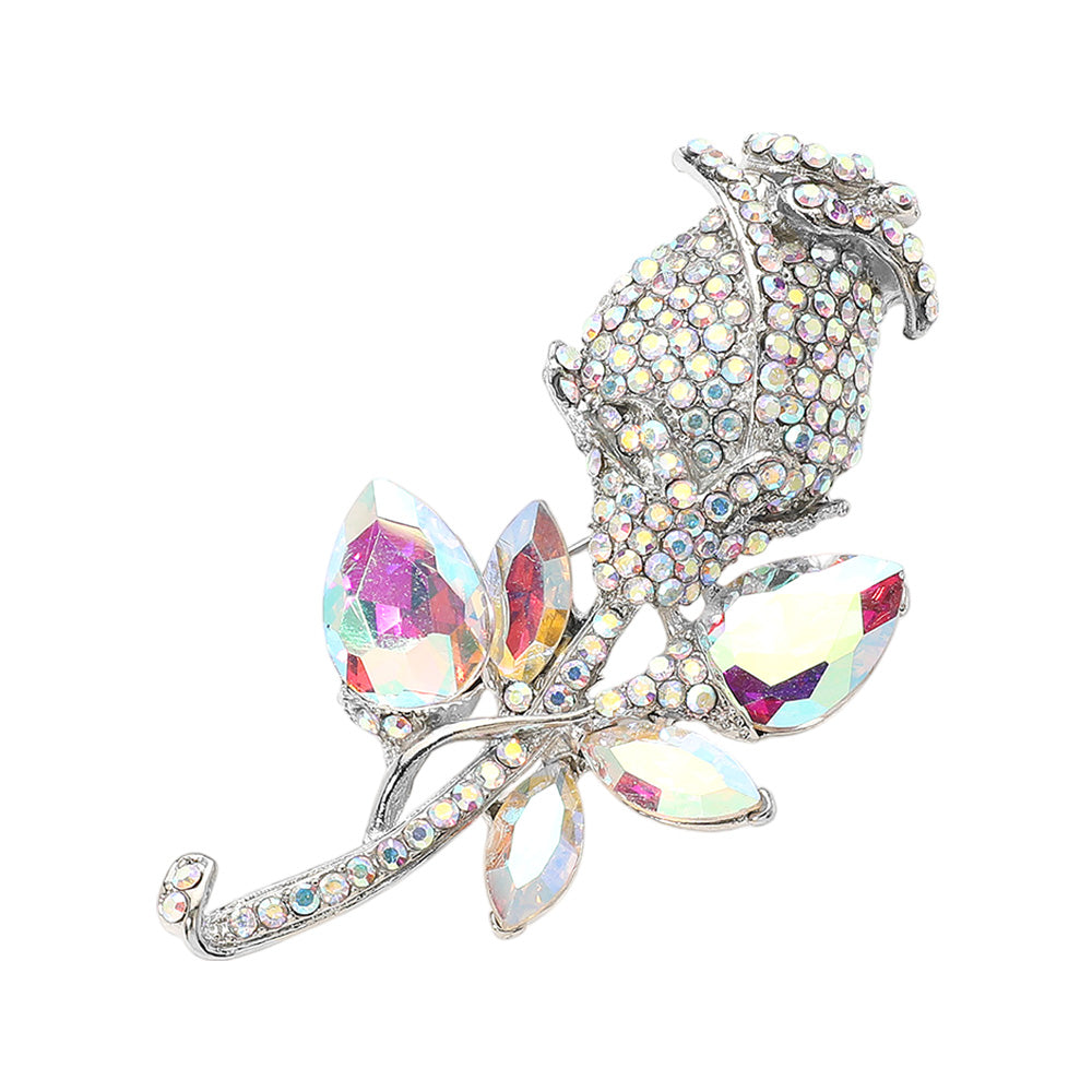 Multi Stone Embellished Metal Tulip Flower Pin Brooch