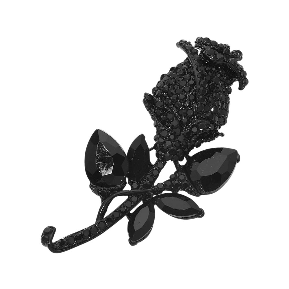 Multi Stone Embellished Metal Tulip Flower Pin Brooch