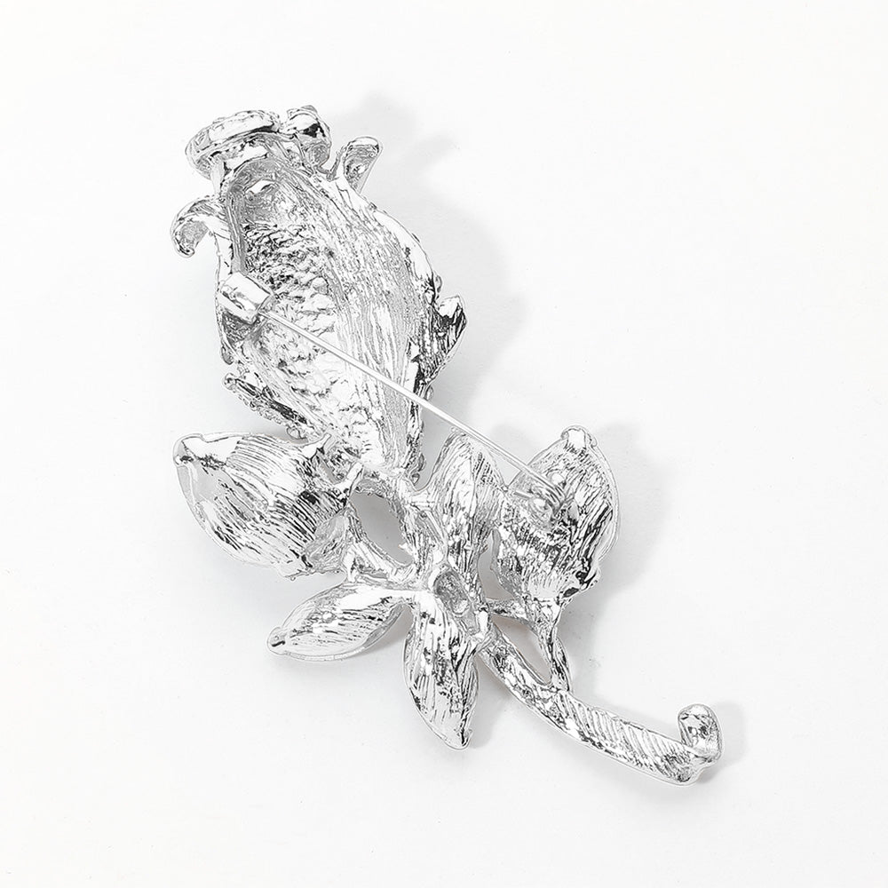 Multi Stone Embellished Metal Tulip Flower Pin Brooch