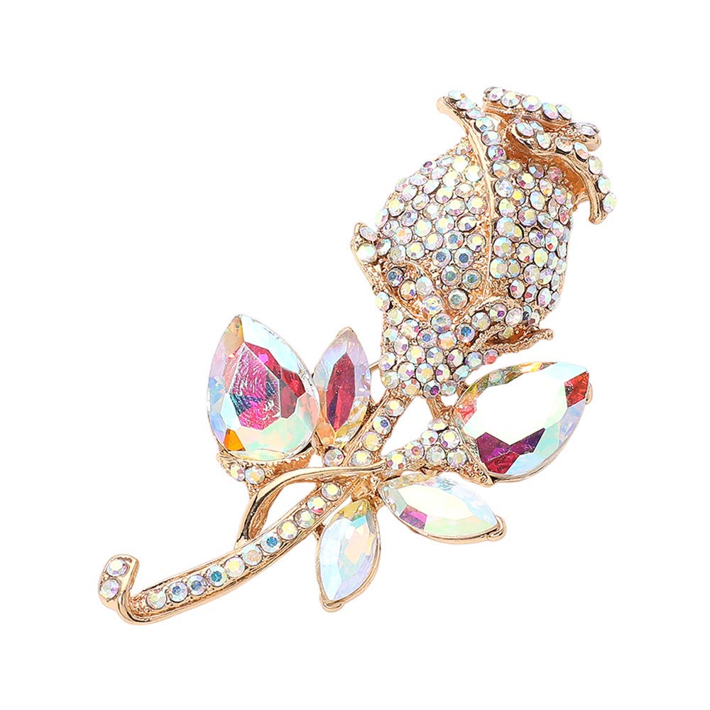 Multi Stone Embellished Metal Tulip Flower Pin Brooch