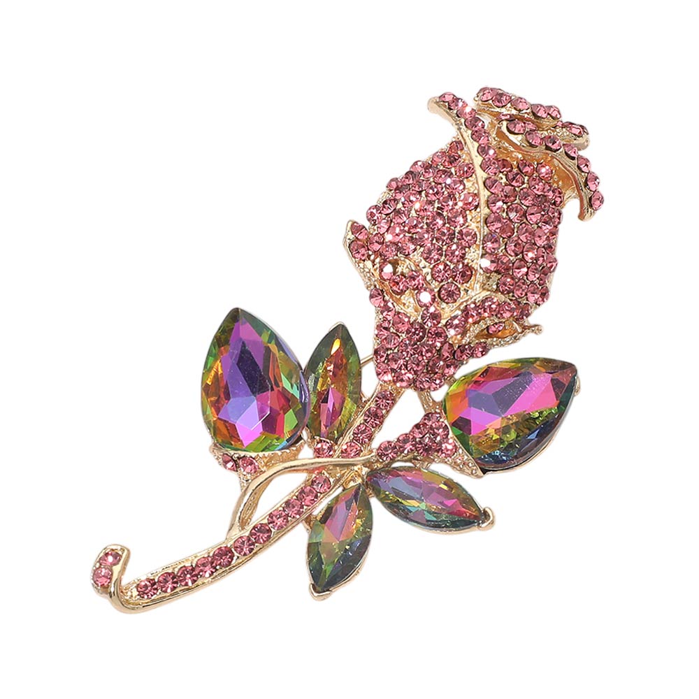 Multi Stone Embellished Metal Tulip Flower Pin Brooch