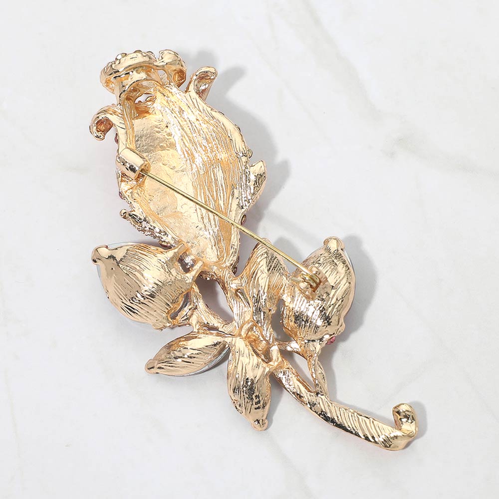 Multi Stone Embellished Metal Tulip Flower Pin Brooch