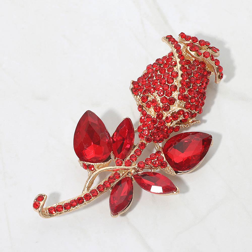 Multi Stone Embellished Metal Tulip Flower Pin Brooch