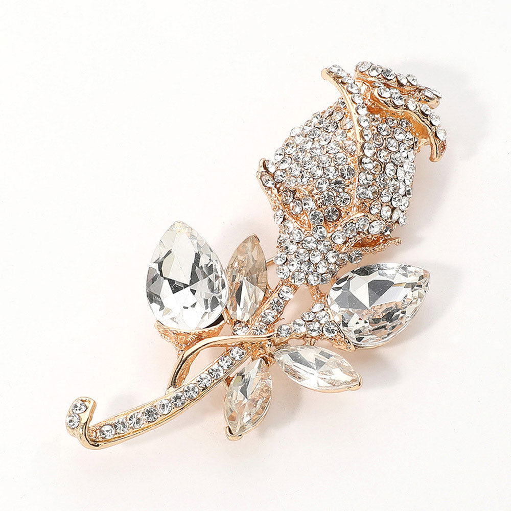 Multi Stone Embellished Metal Tulip Flower Pin Brooch