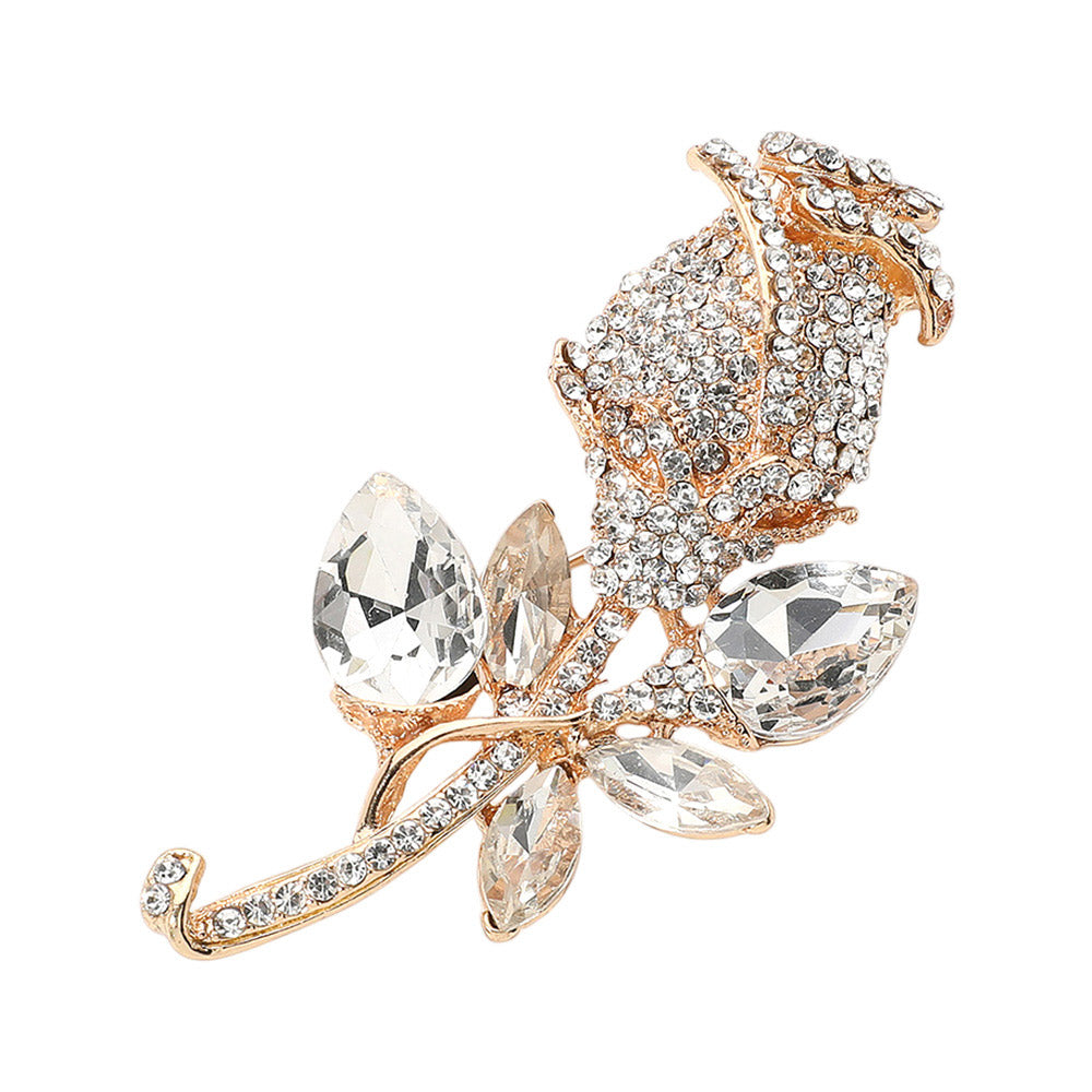 Multi Stone Embellished Metal Tulip Flower Pin Brooch