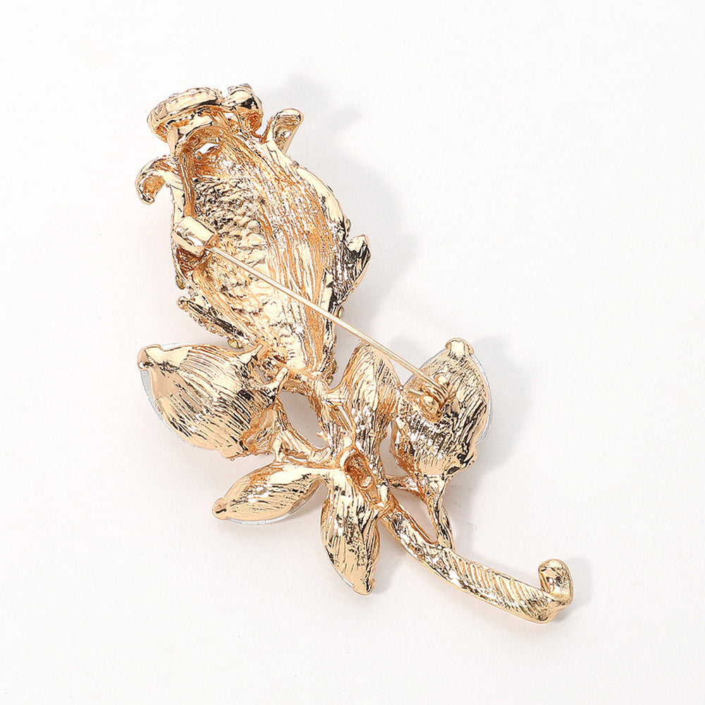 Multi Stone Embellished Metal Tulip Flower Pin Brooch