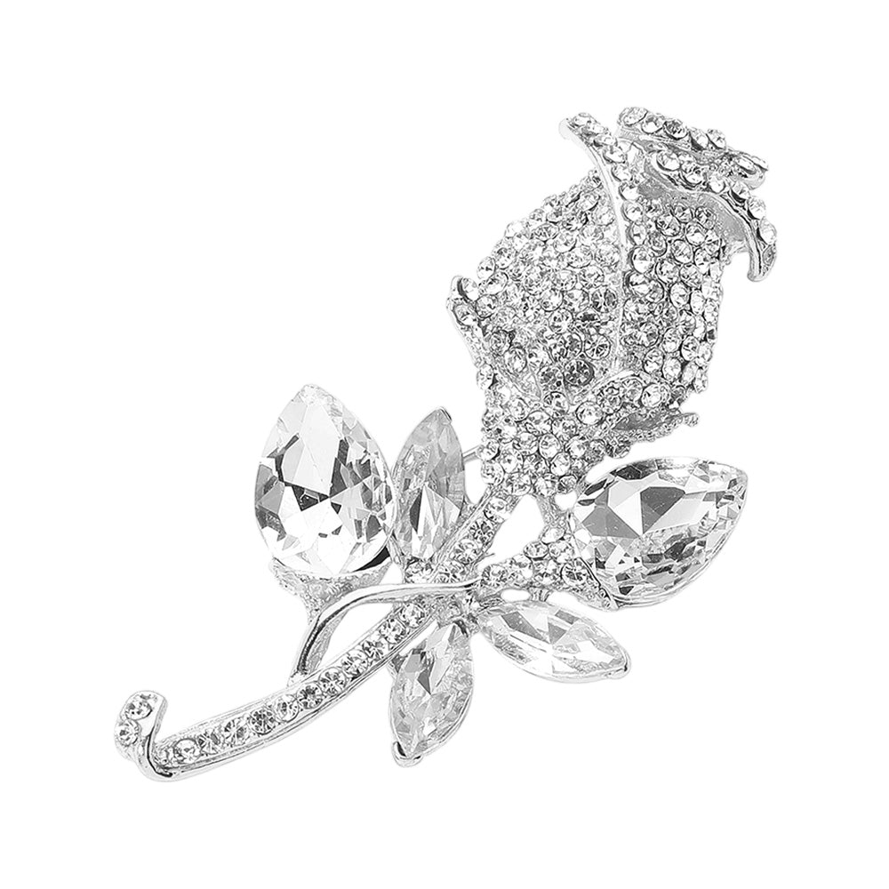 Multi Stone Embellished Metal Tulip Flower Pin Brooch