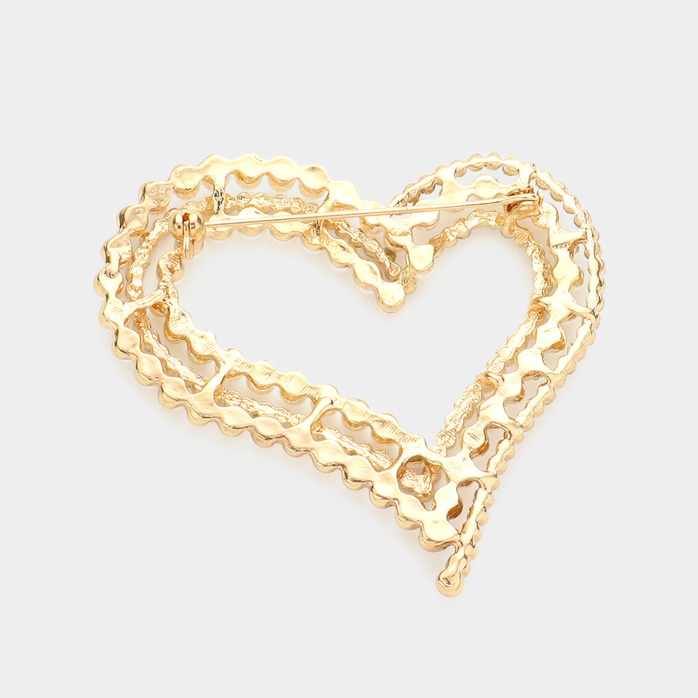 Pearl Rhinestone Embellished Open Heart Pin Brooch