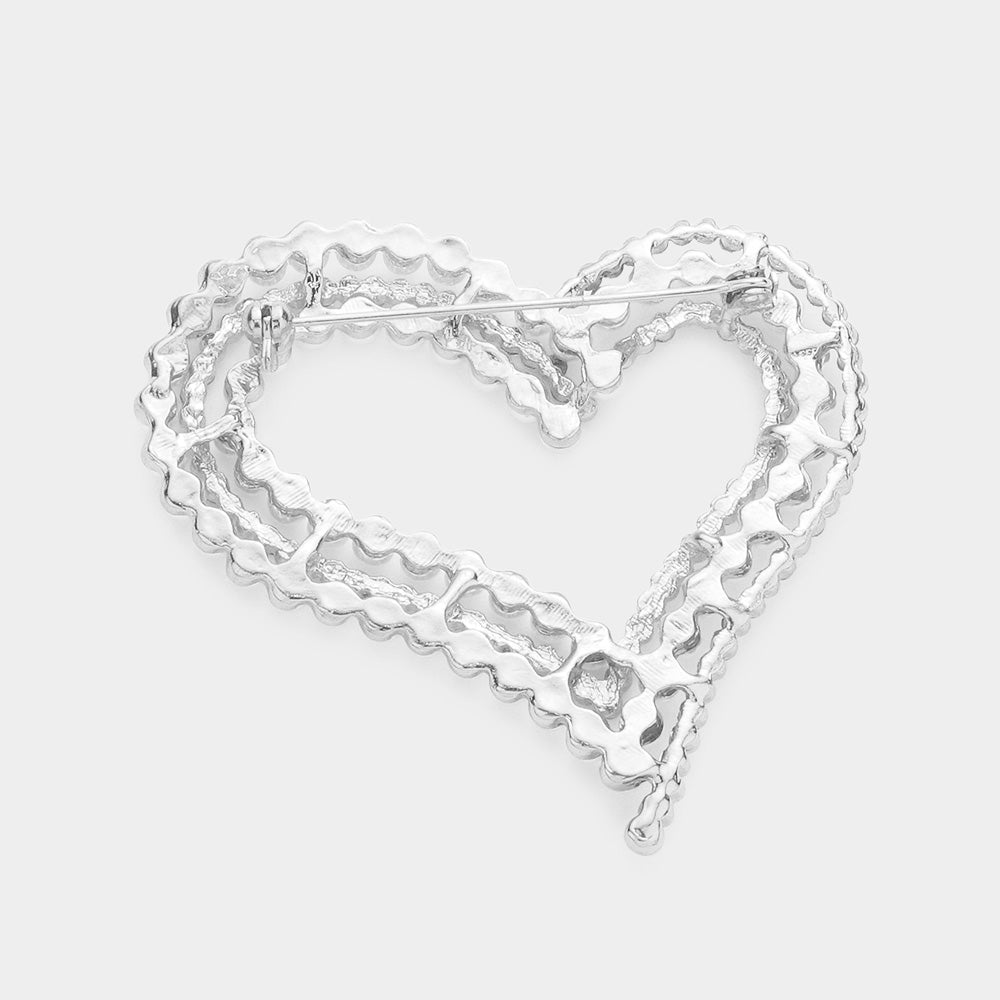 Pearl Rhinestone Embellished Open Heart Pin Brooch