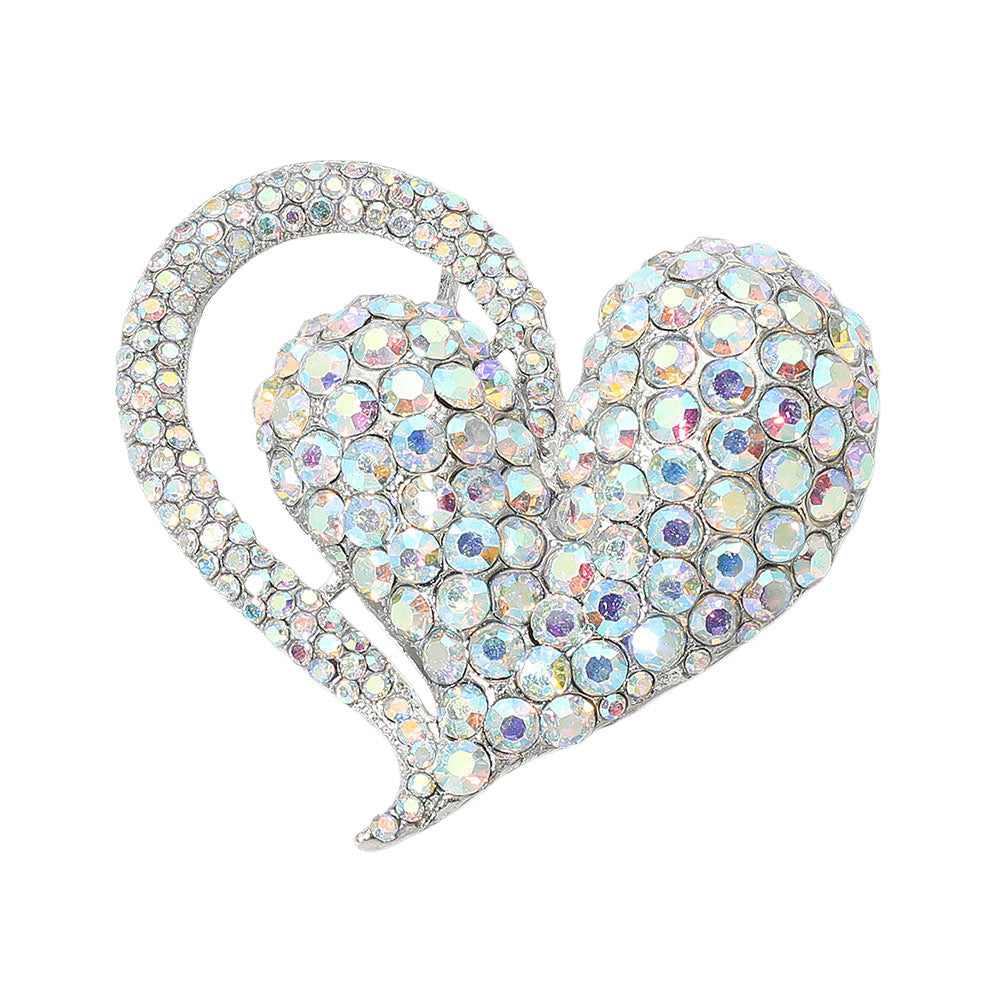 Stone Paved Heart Pin Brooch