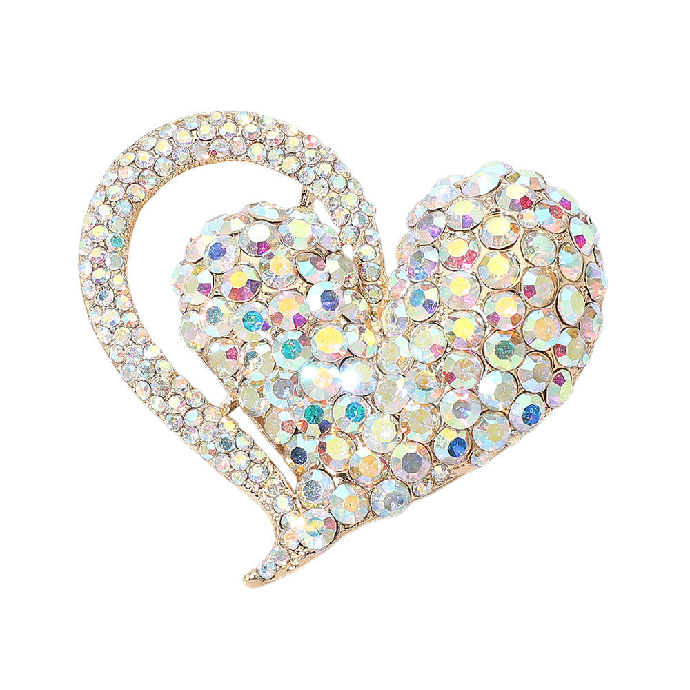 Stone Paved Heart Pin Brooch