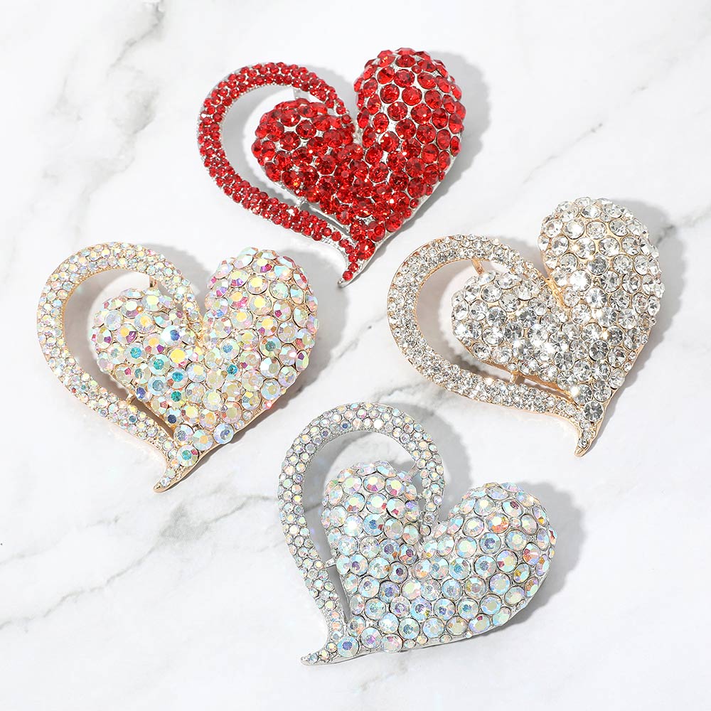 Stone Paved Heart Pin Brooch