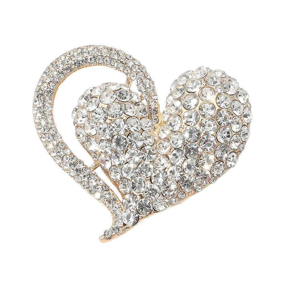Stone Paved Heart Pin Brooch