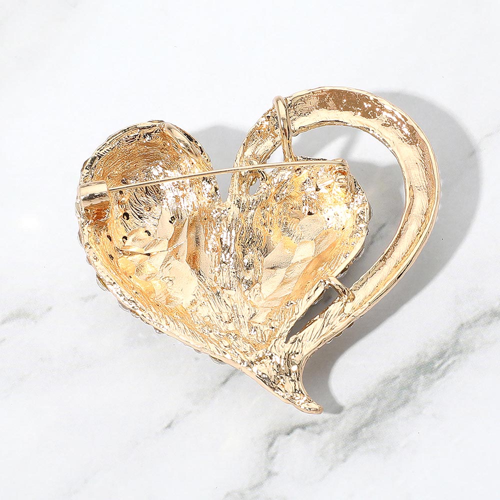 Stone Paved Heart Pin Brooch
