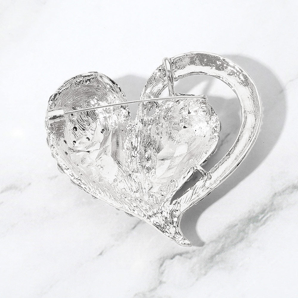 Stone Paved Heart Pin Brooch
