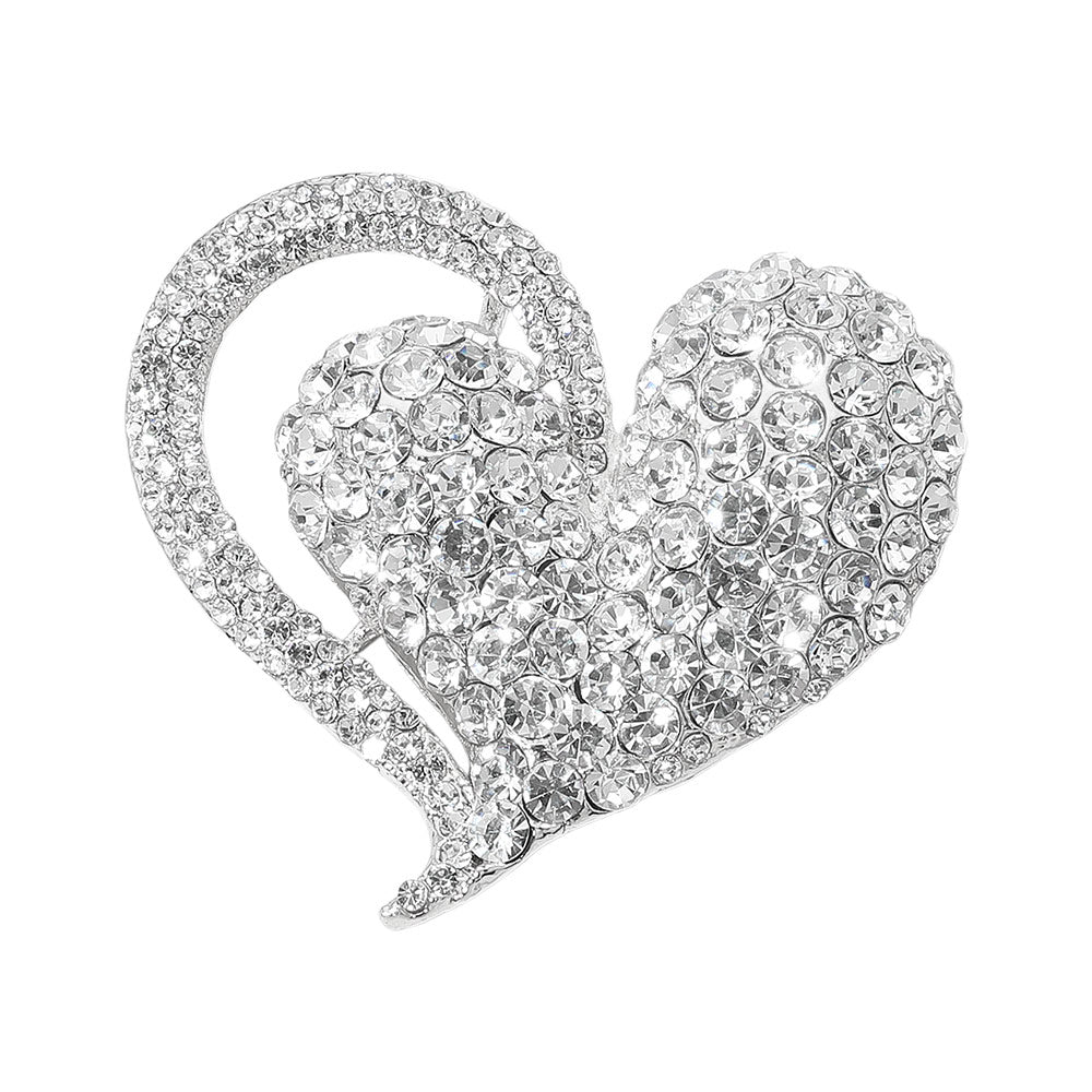 Stone Paved Heart Pin Brooch