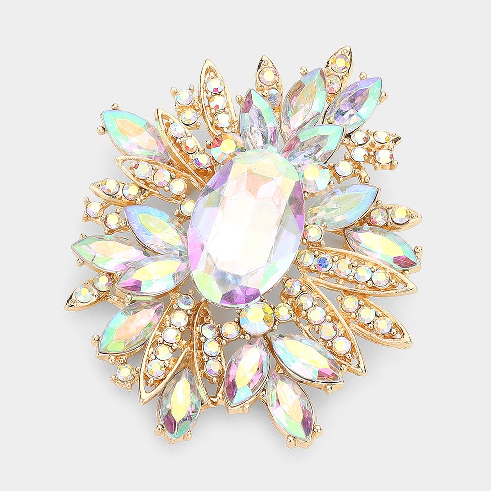 Crystal Flower Leaf Cluster Pin Brooch