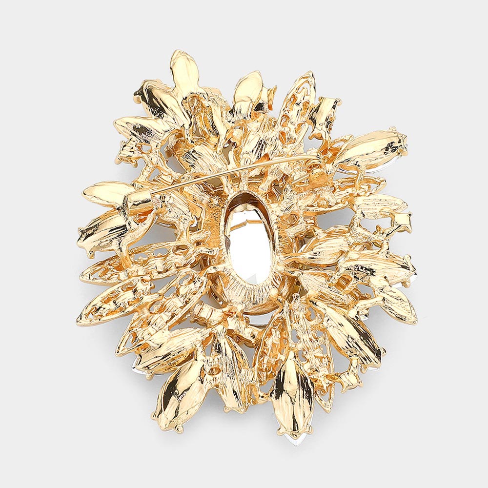 Crystal Flower Leaf Cluster Pin Brooch