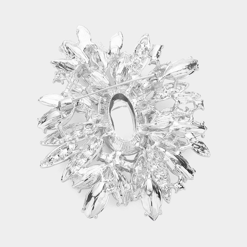 Crystal Flower Leaf Cluster Pin Brooch
