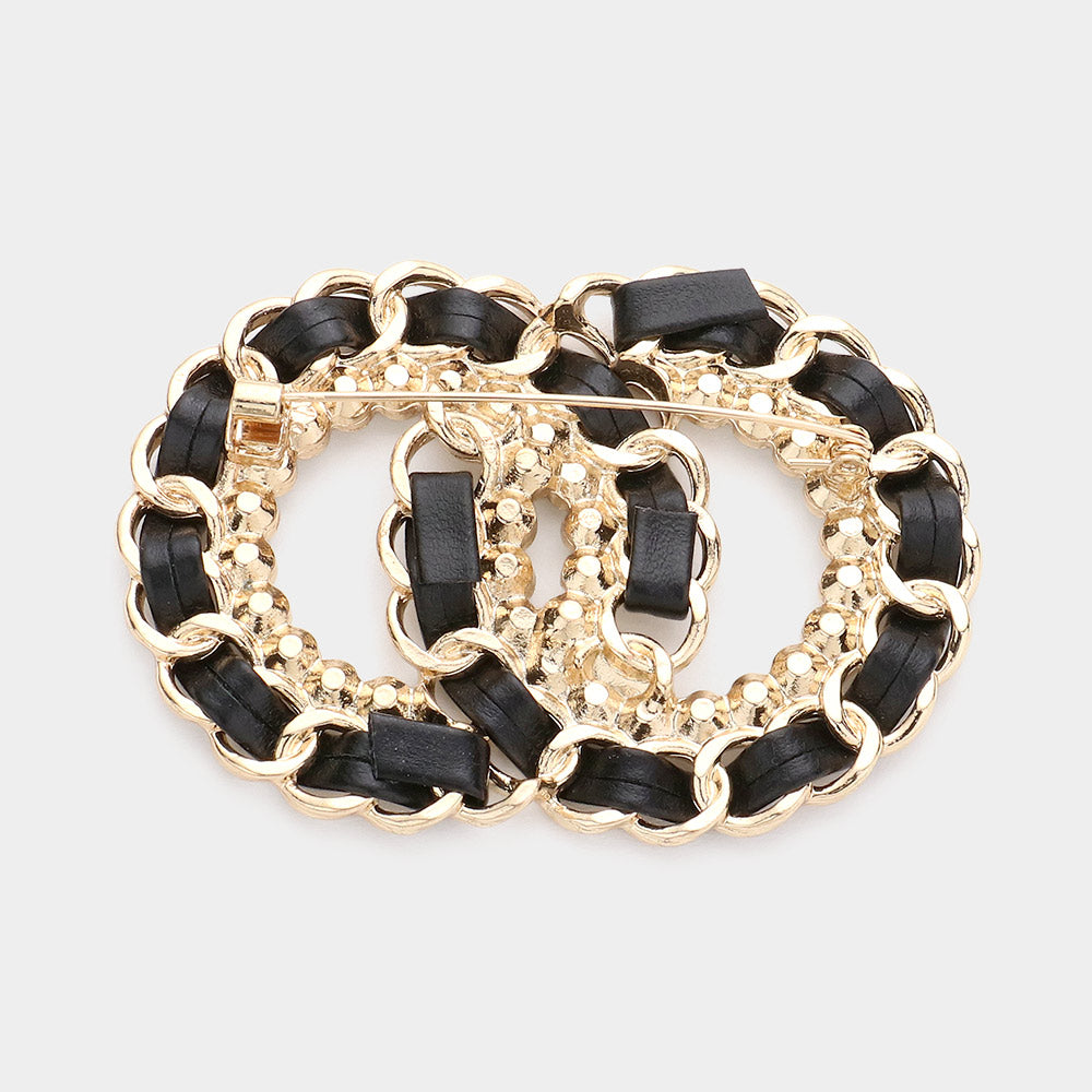 Stone Embellished Double Open Circle Link Pin Brooch