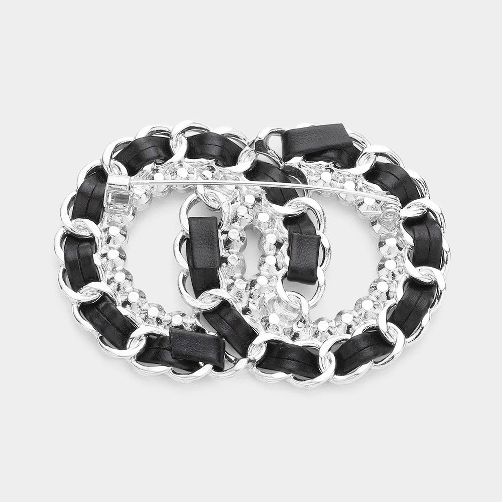 Stone Embellished Double Open Circle Link Pin Brooch