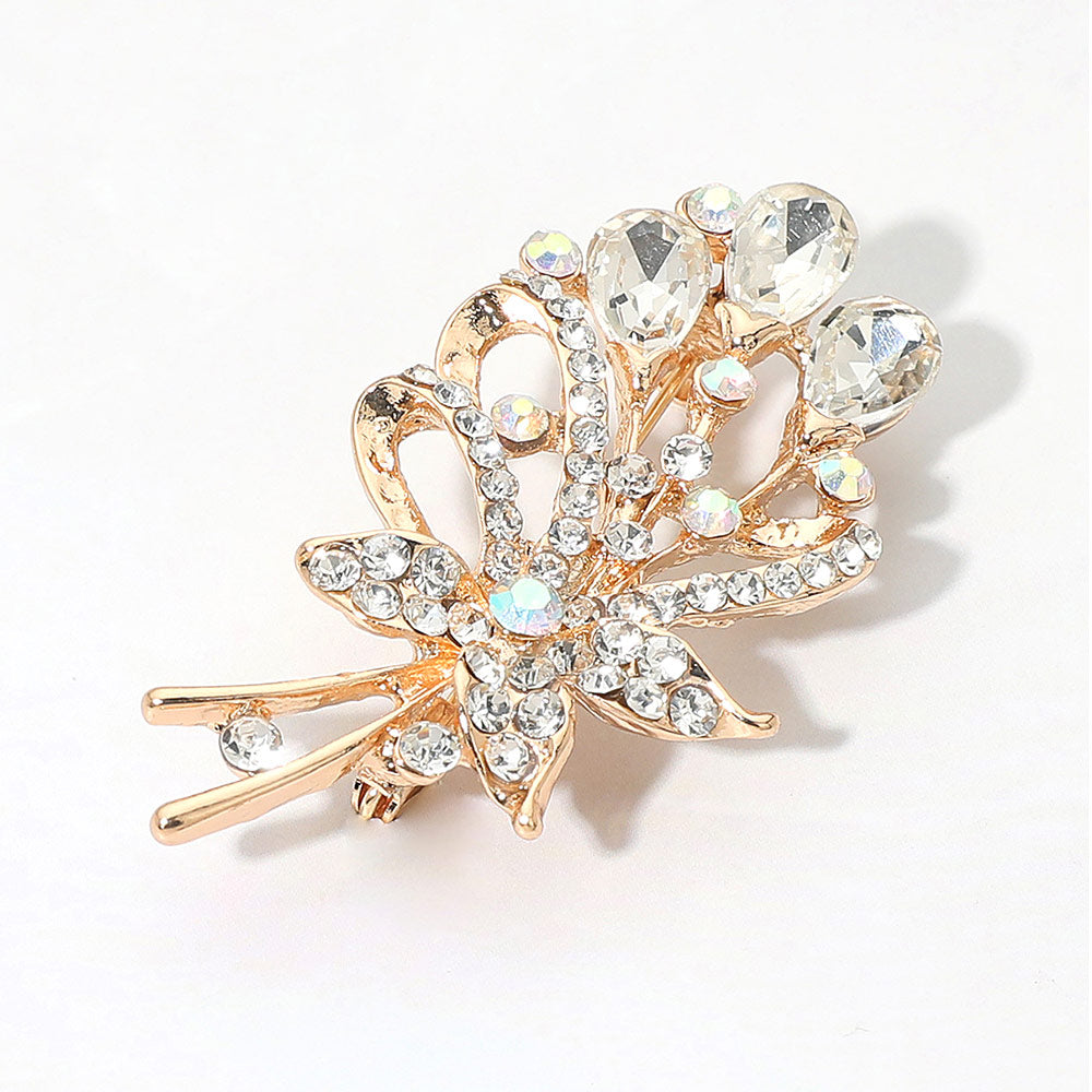 Teardrop Stone Accented Flower Bouquet Pin Brooch