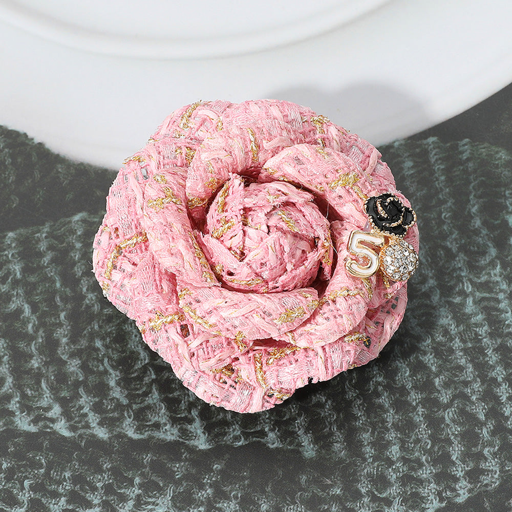 Enamel Flower Number Five Pointed Tweed Flower Pin Brooch Hair Clip