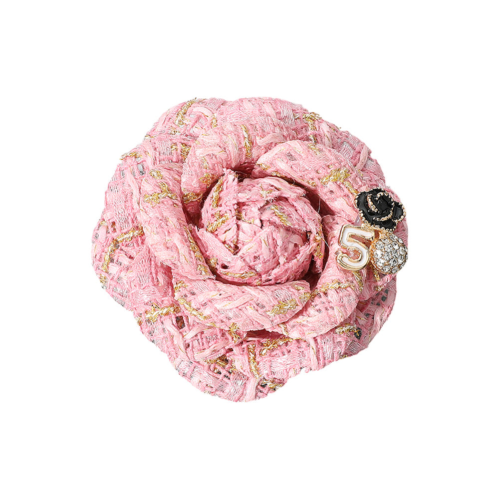 Enamel Flower Number Five Pointed Tweed Flower Pin Brooch Hair Clip