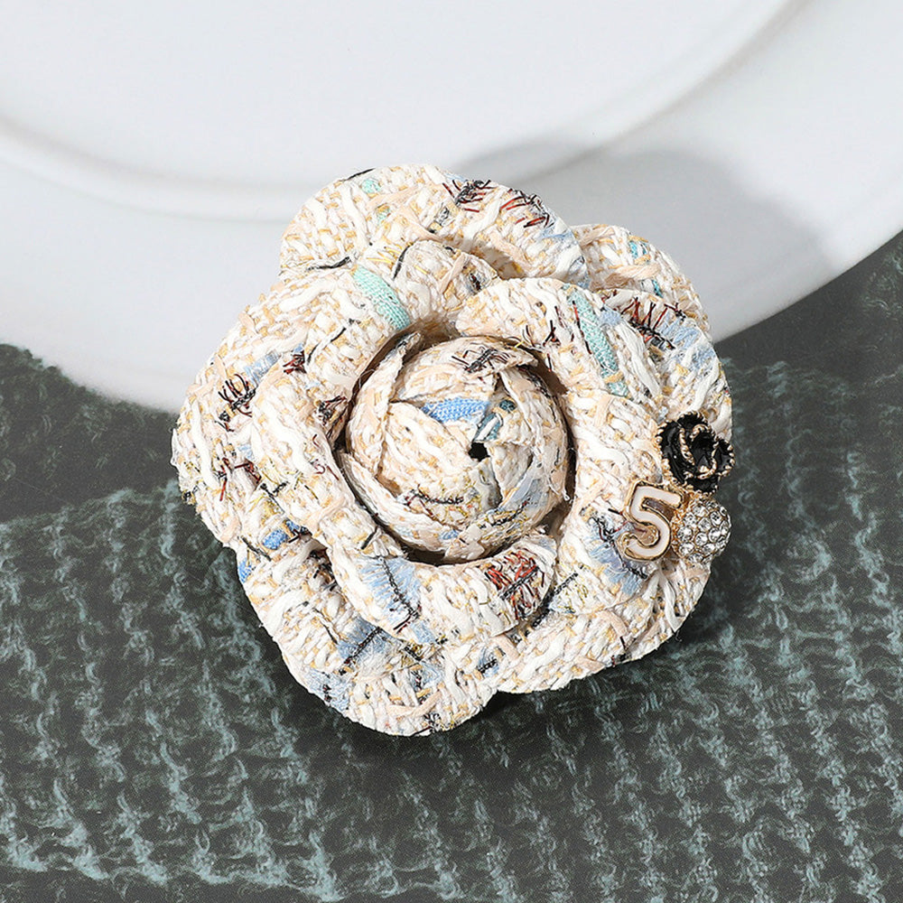 Enamel Flower Number Five Pointed Tweed Flower Pin Brooch Hair Clip