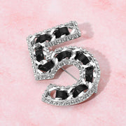 Rhinestone Rim Faux Leather Threaded Number Five Pin Brooch