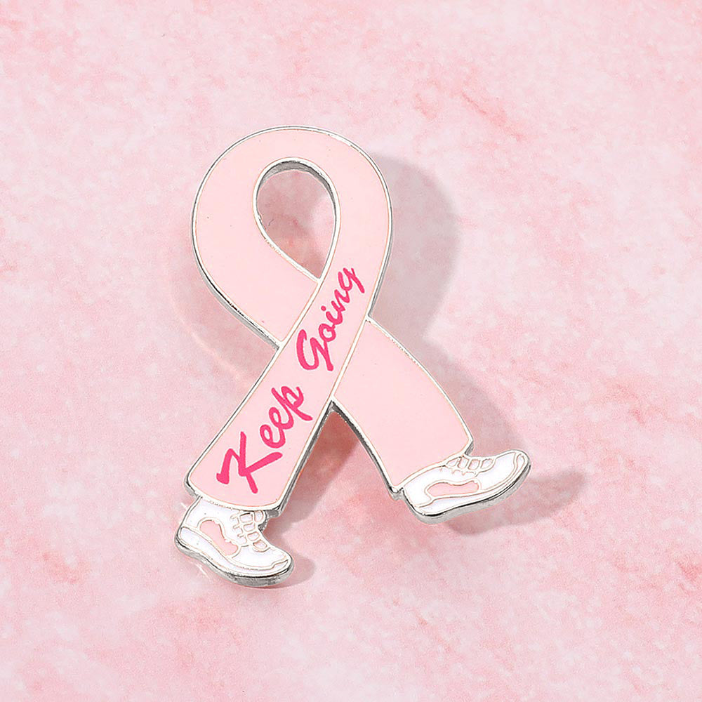KEEP GOING Pink Ribbon Pin Brooch