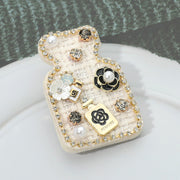 Pearl Flower Embellished Tweed Perfume Bottle Pin Brooch Hair Clip