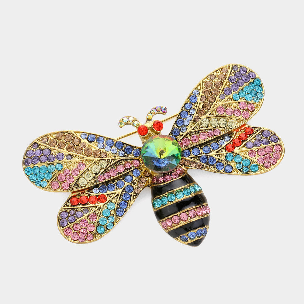 Rhinestone Honey Bumble Bee Pin Brooch