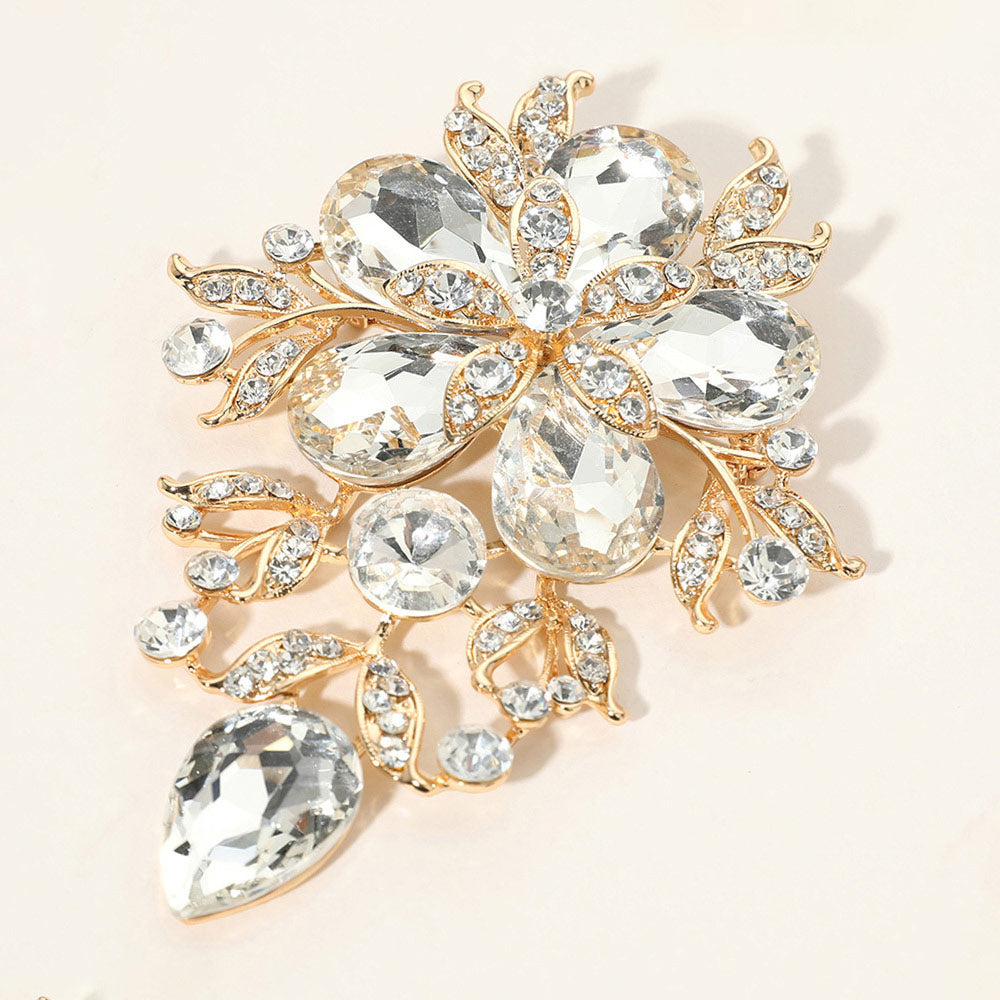 Flower Glass Stone Cluster Pin Brooch