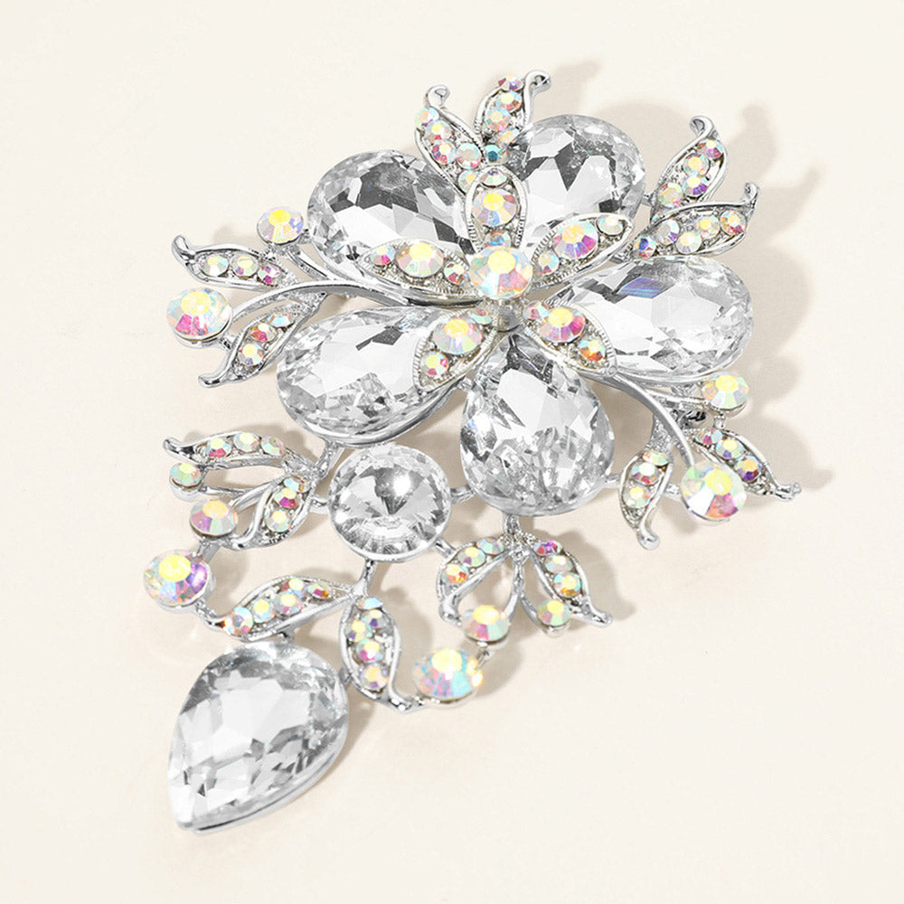Flower Glass Stone Cluster Pin Brooch