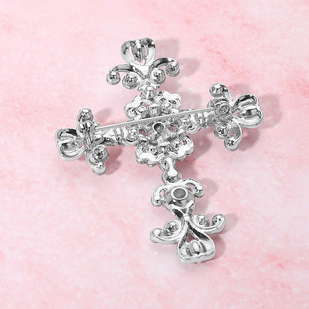Elegant Stone Embellished Cross Pin Brooch