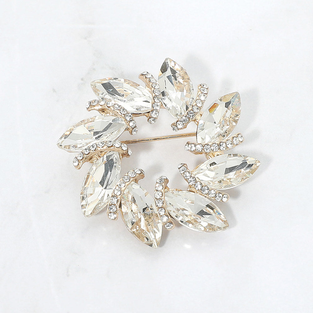 Marquise Stone Cluster Wreath Pin Brooch