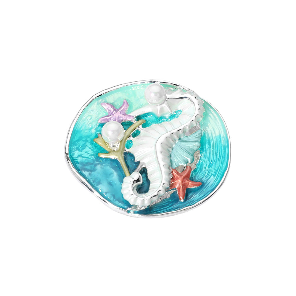 Colored Metal Seahorse Starfish Pearl Magnetic Brooch