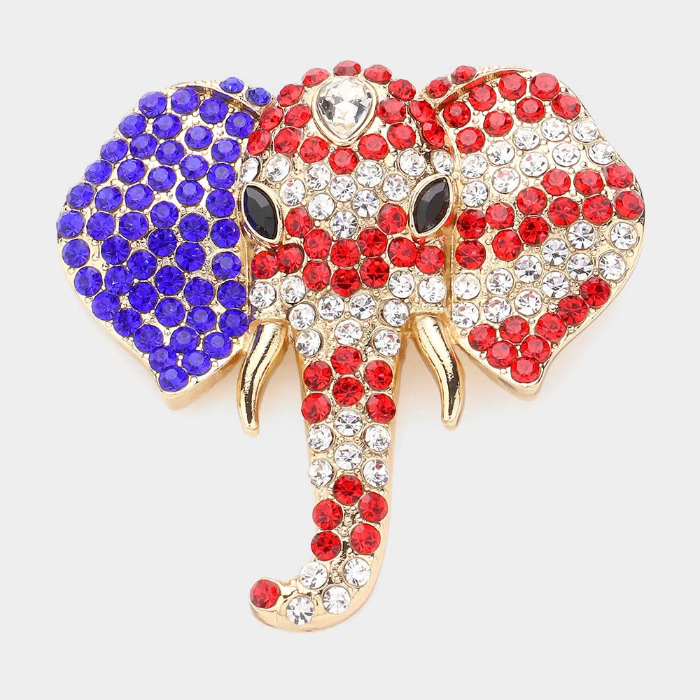 Women's American USA Rhinestone Pave Elephant Pin Brooch 4th of July
