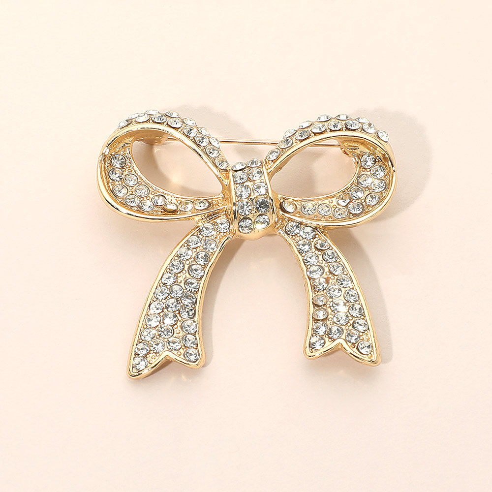 Stone Paved Bow Pin Brooch