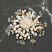 Pearl Faceted Bead Burst Floral Pin Brooch Alligator Snap Hair Clip