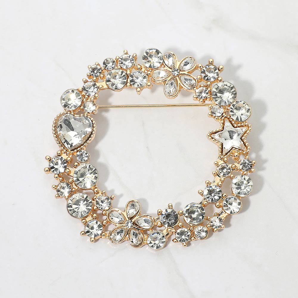 Rhinestone Star Flower Heart Cluster Wreath Pin Brooch