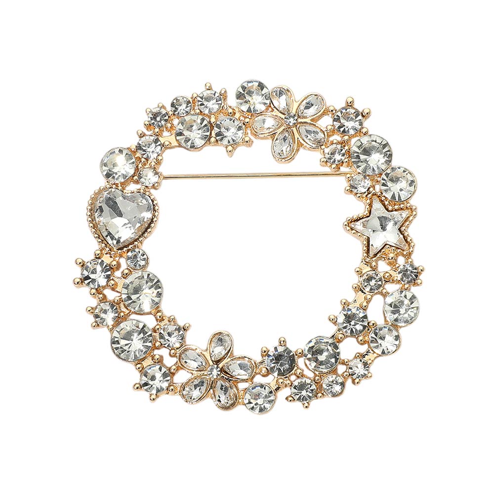 Rhinestone Star Flower Heart Cluster Wreath Pin Brooch
